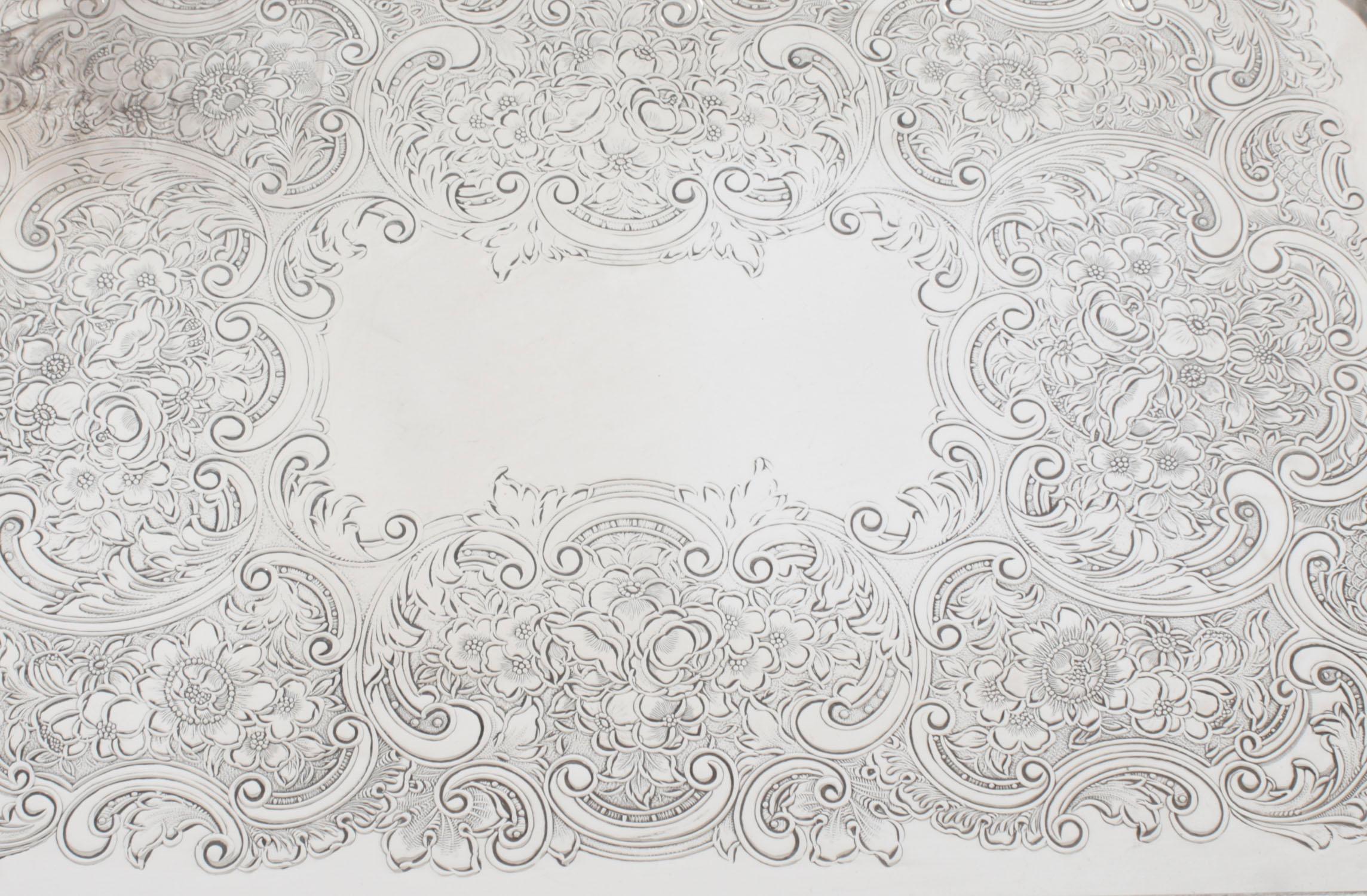 Bandeja de galería plateada vintage de Barker Ellis Mediados del siglo XX Chapado en plata