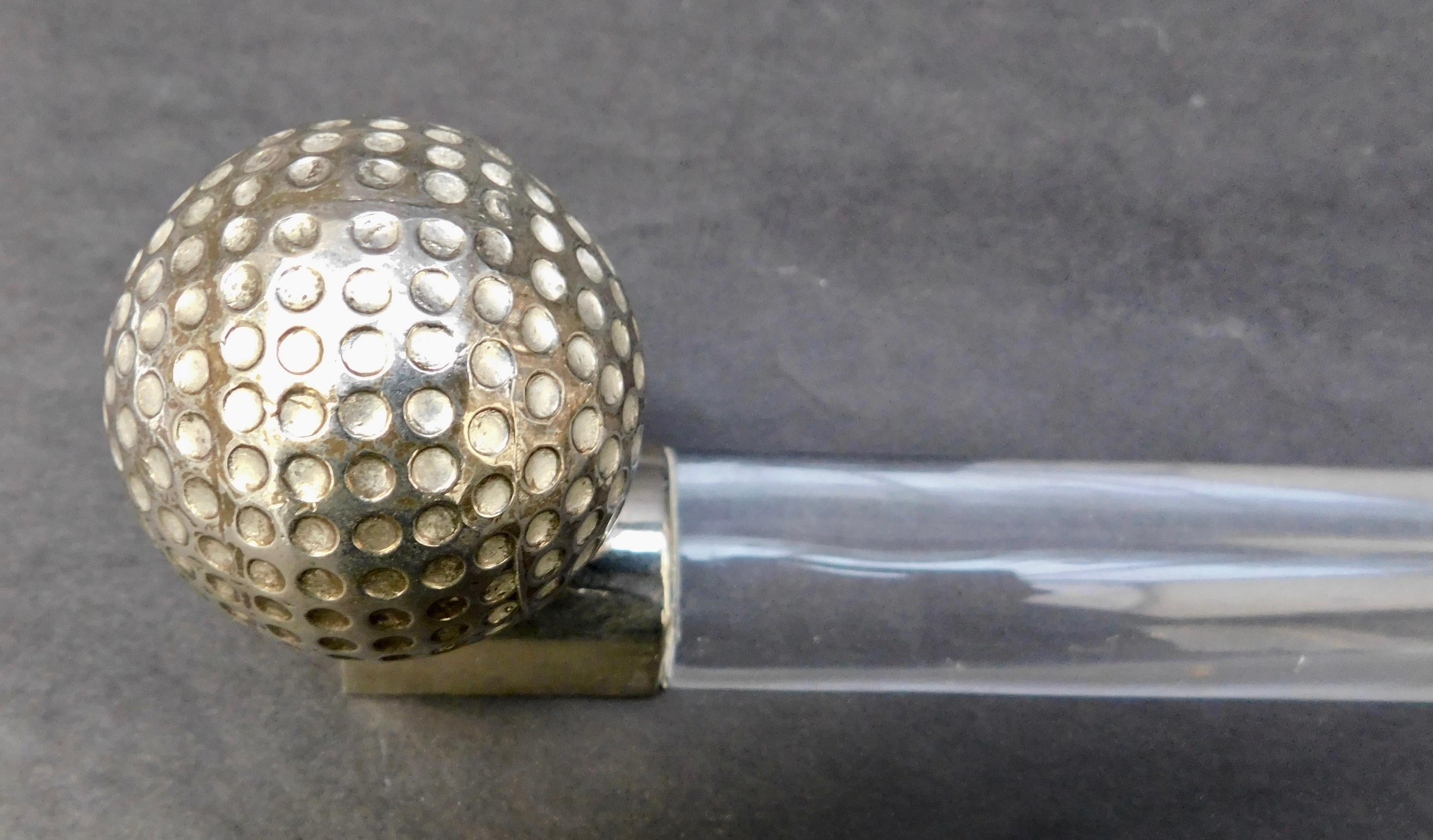 20th Century Vintage Silver Plated Golf Ball Desk Accessory with Lucite Magnifier For Sale