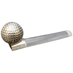 Vintage Silver Plated Golf Ball Desk Accessory with Lucite Magnifier