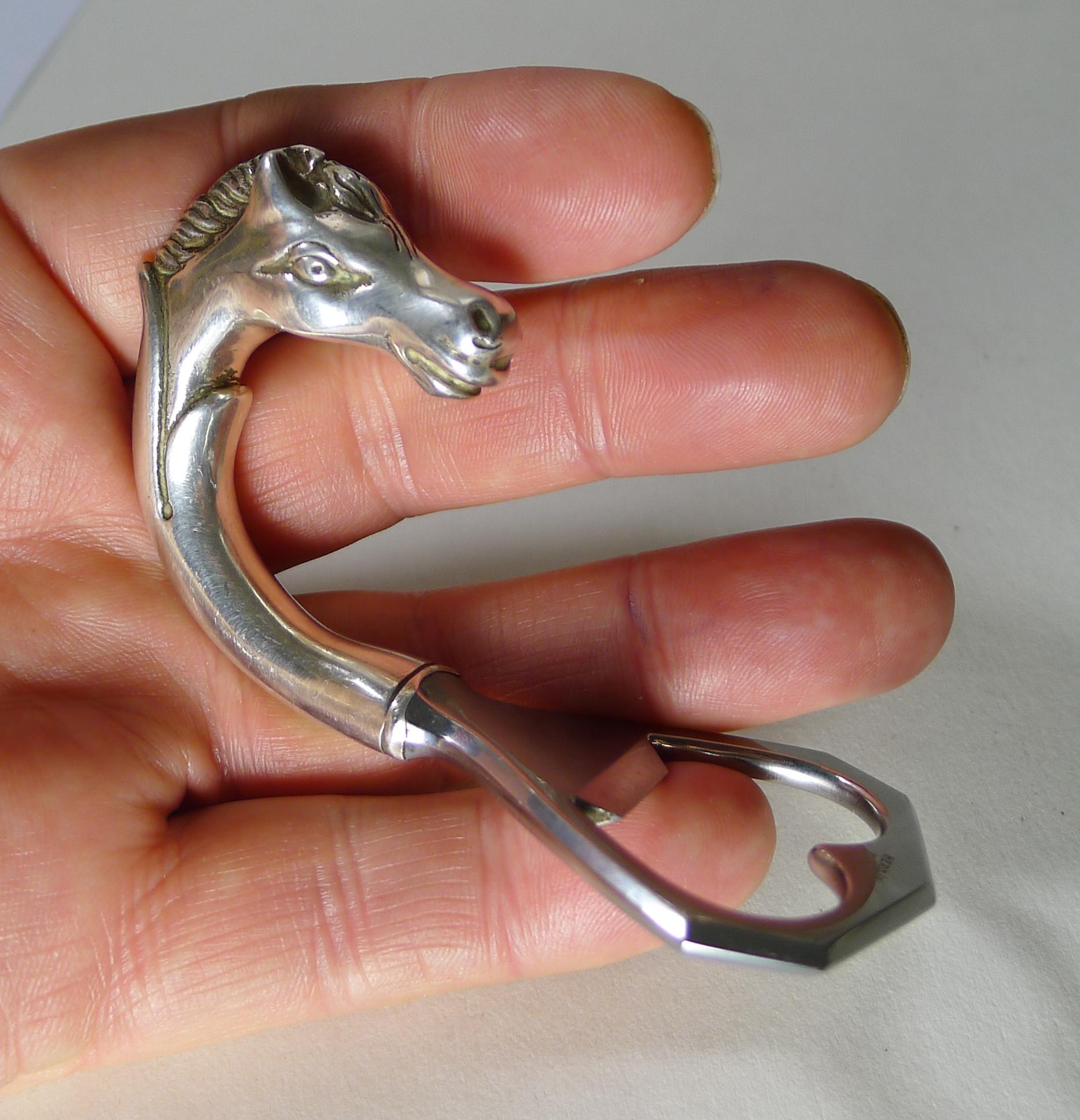 Mid-Century Modern Vintage Silver Plated Hermes, Paris, Horse / Equestrian Bottle Opener c.1980