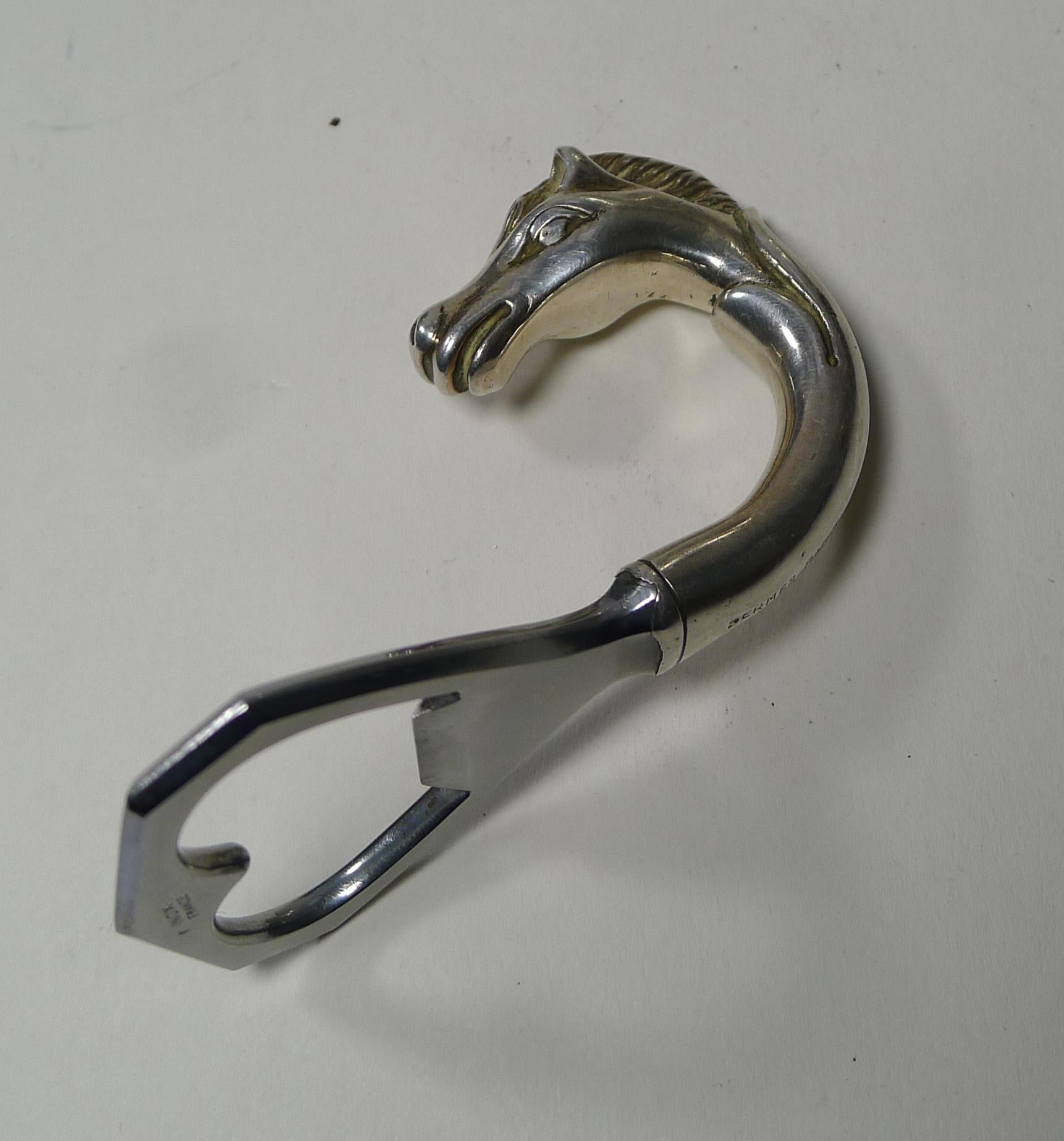 Vintage Silver Plated Hermes, Paris, Horse / Equestrian Bottle Opener c.1980 In Good Condition In Bath, GB