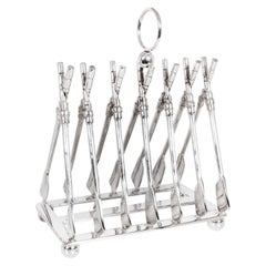 Vintage Silver Plated Letter or Toast Rack Crossed Oars Rowing, 20th Century