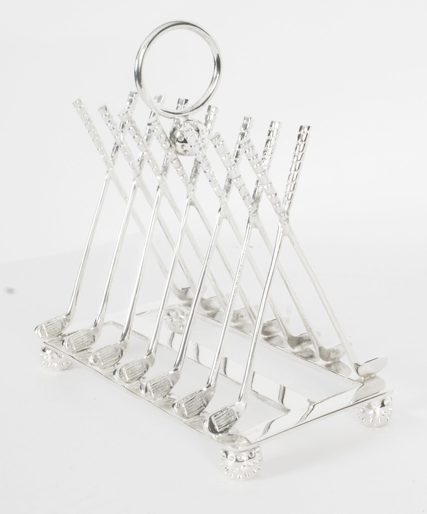 Vintage Silver Plated Letter Toast Rack Crossed Golf Clubs 20th Century en vente 9