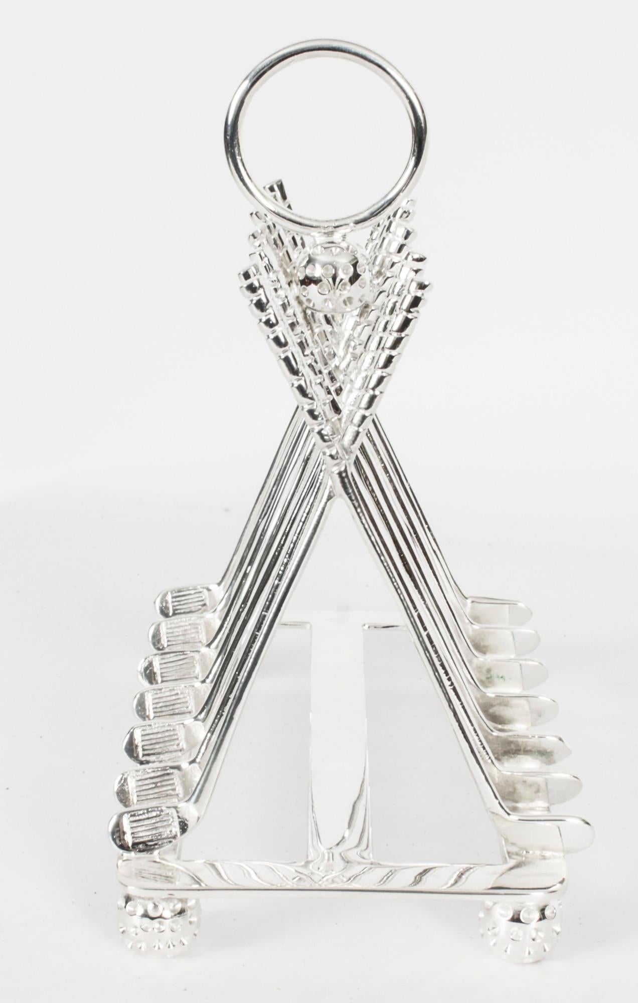Vintage Silver Plated Letter Toast Rack Crossed Golf Clubs 20th Century en vente 4