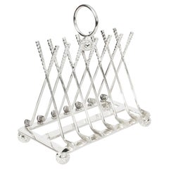 Vintage Silver Plated Letter Toast Rack Crossed Golf Clubs 20th Century