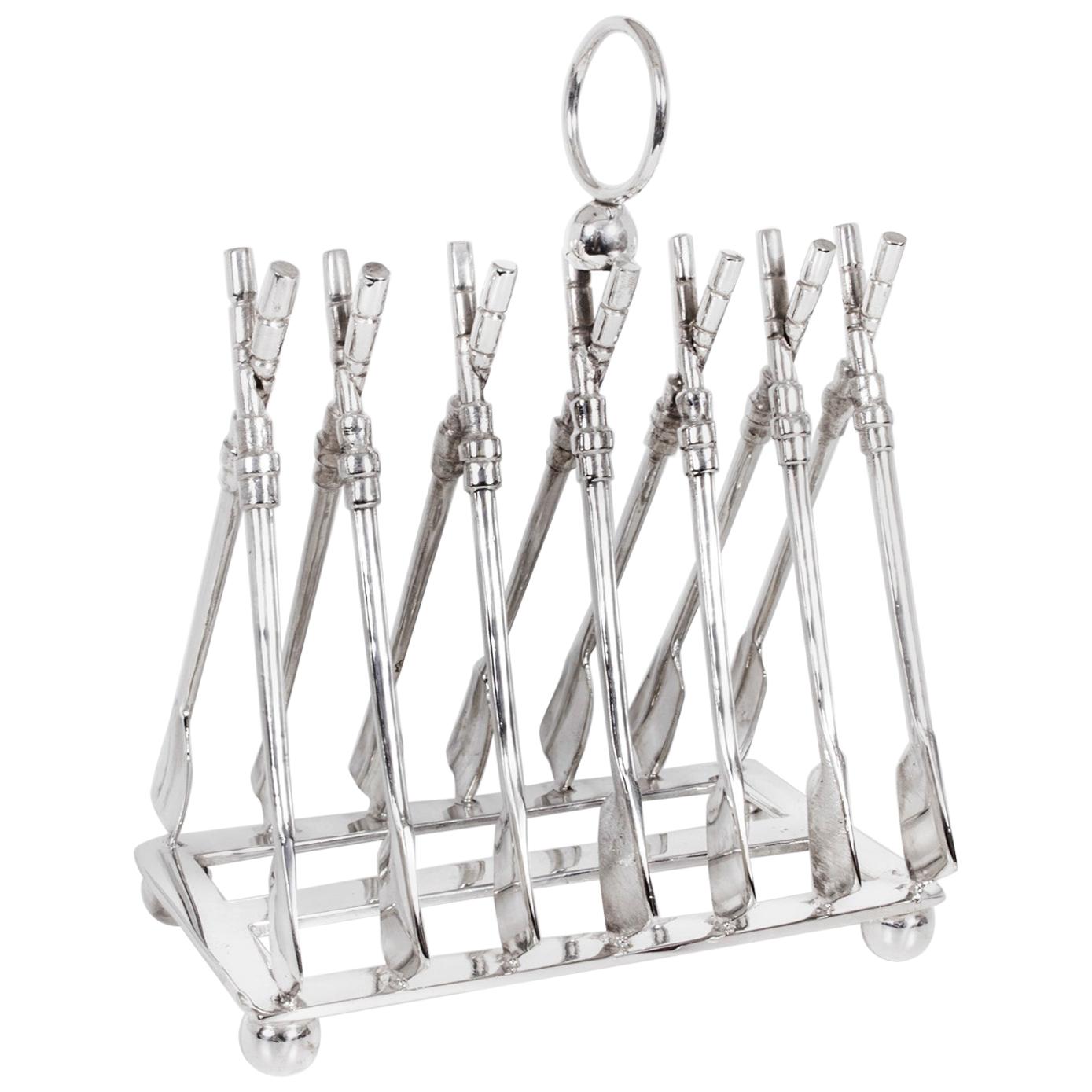 Vintage Silver Plated Letter or Toast Rack Crossed Oars Rowing, 20th Century