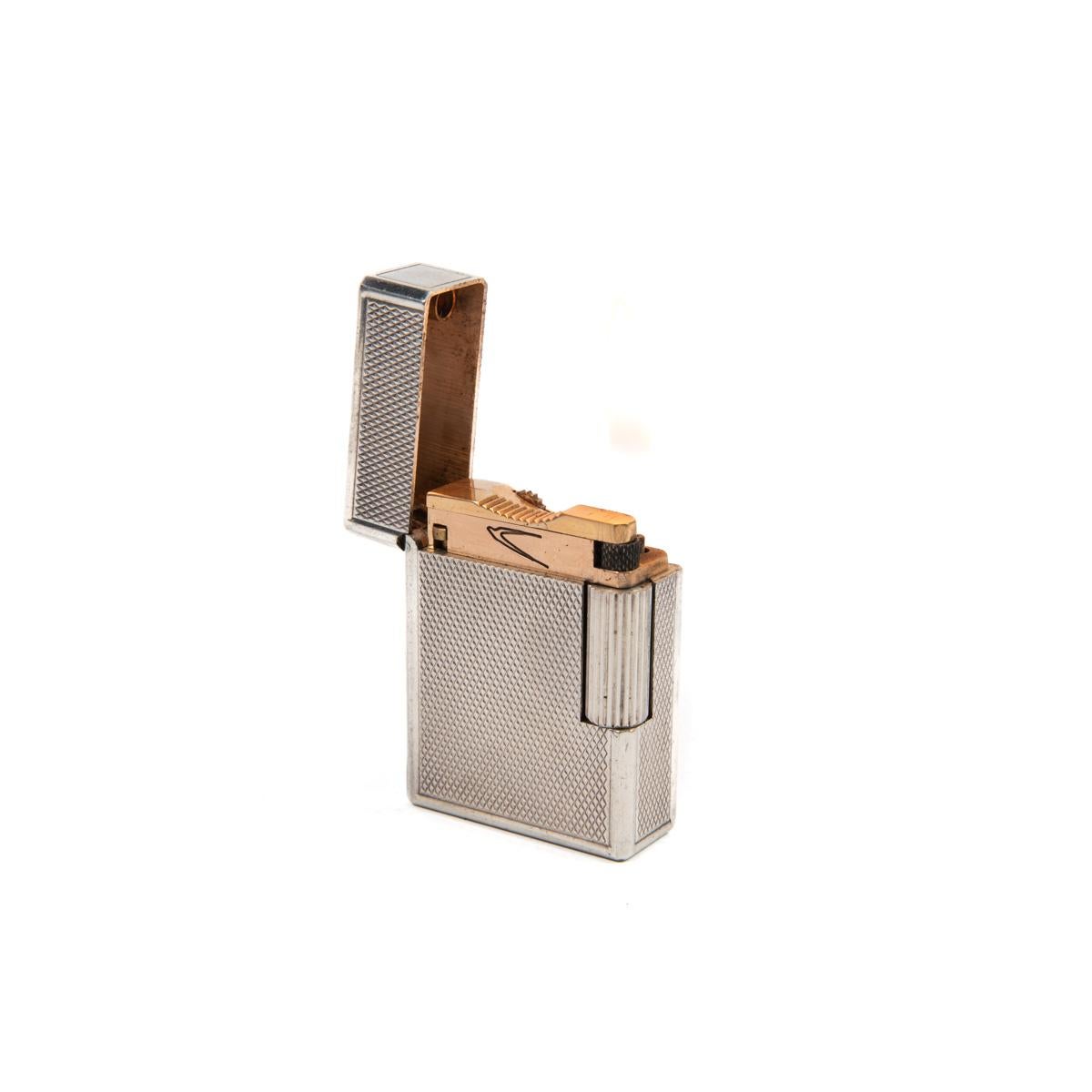 Vintage Silver Plated Ligne 1 ST Dupont Lighter diamond-cut 1970s 2