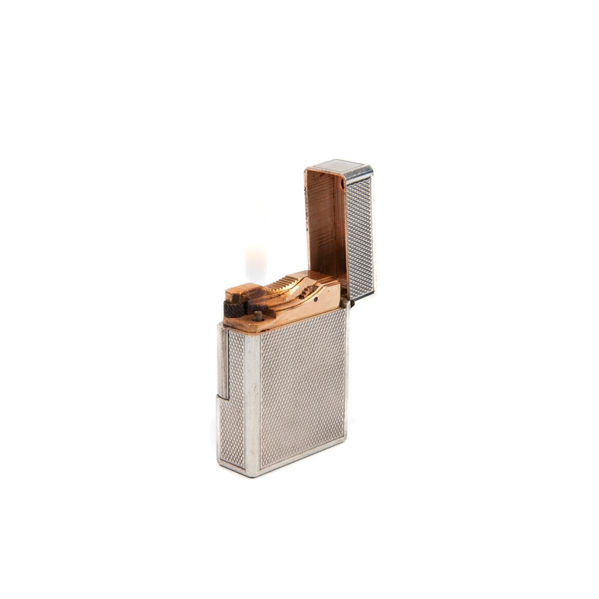 Vintage Silver Plated Ligne 1 ST Dupont Lighter diamond-cut 1970s 3