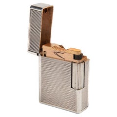 Vintage Silver Plated Ligne 1 ST Dupont Lighter diamond-cut 1970s