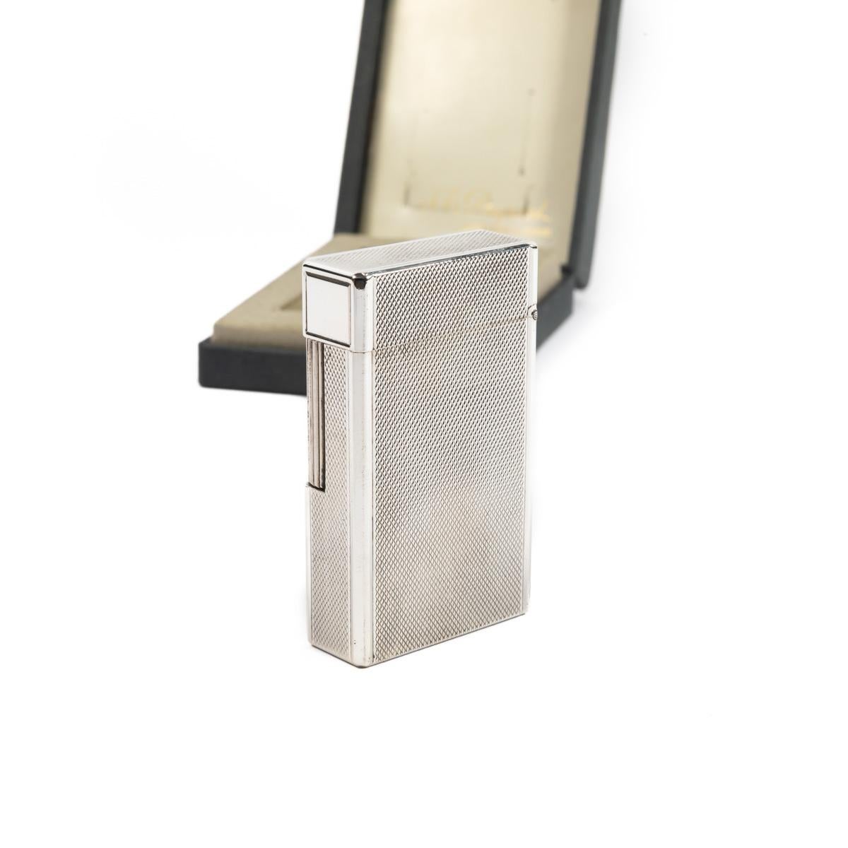 Women's or Men's Vintage Silver Plated Linge 1 BR ST Dupont Lighter 1970s In Box