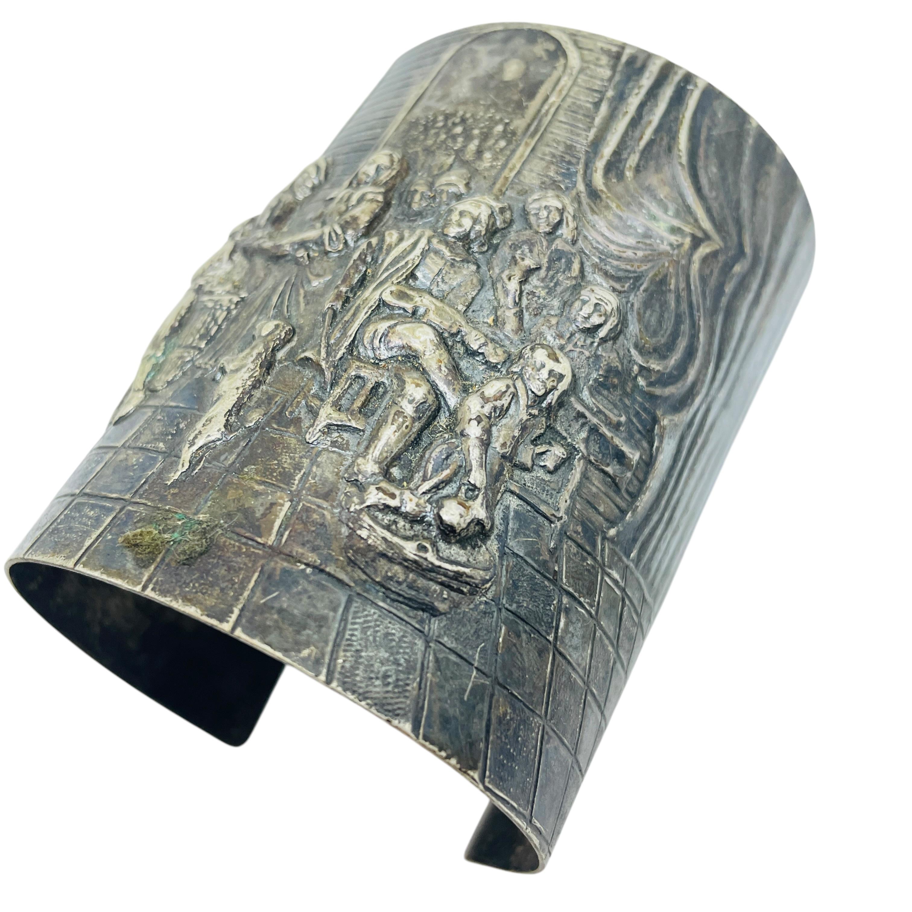 Vintage silver plated made in DENMARK massive wide cuff bracelet Bon état - En vente à Palos Hills, IL