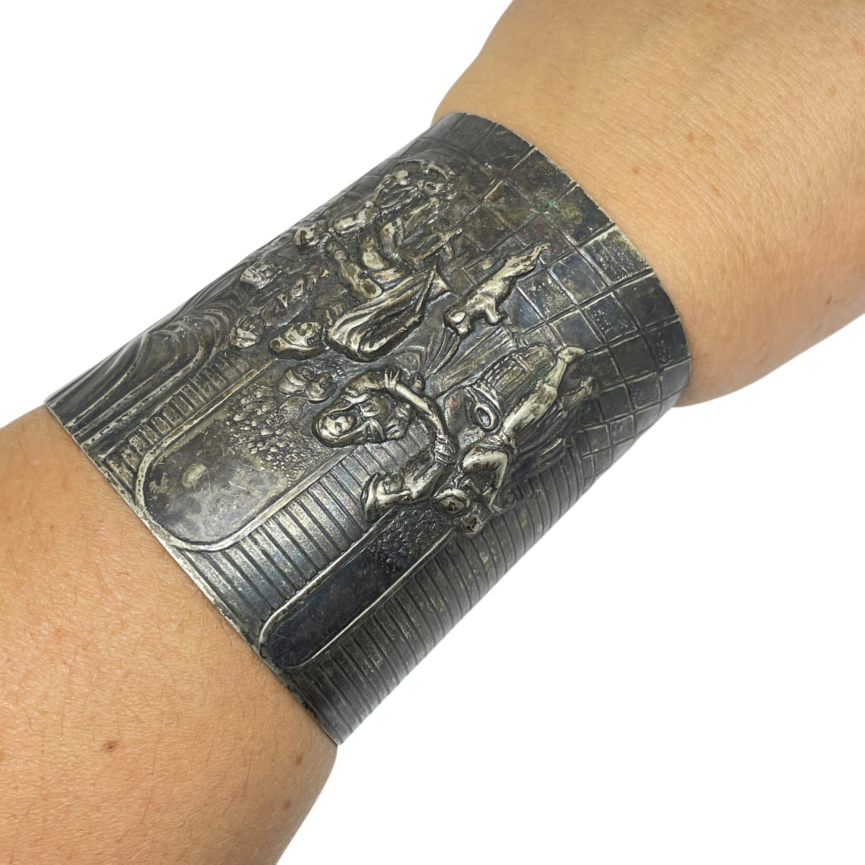 Vintage silver plated made in DENMARK massive wide cuff bracelet en vente 5