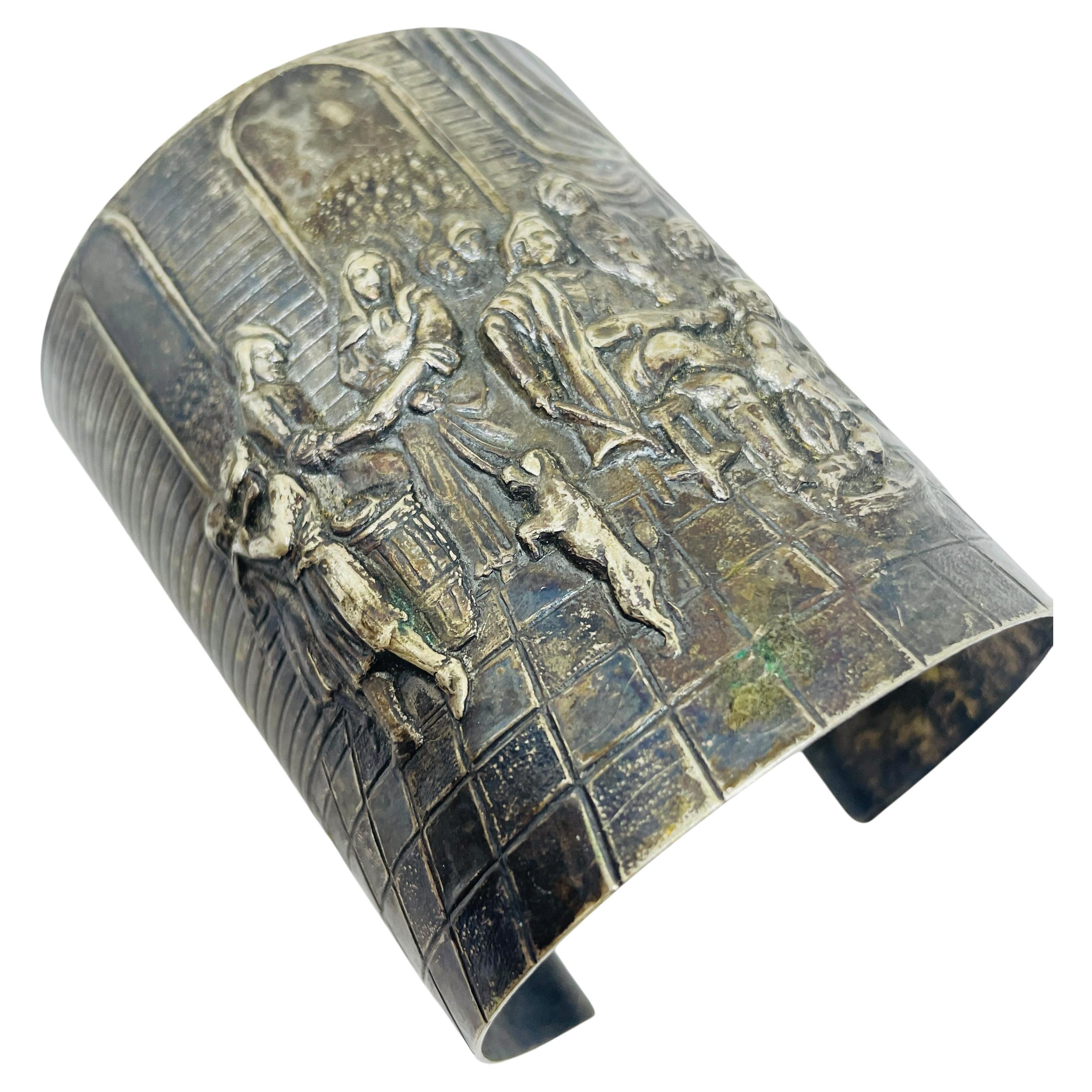 Vintage silver plated made in DENMARK massive wide cuff bracelet en vente