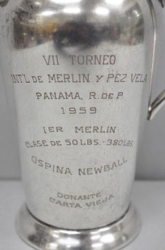 Vintage Silver Plated Martini Cocktail Pitcher 1959 Panama Marlin Sailfish Award