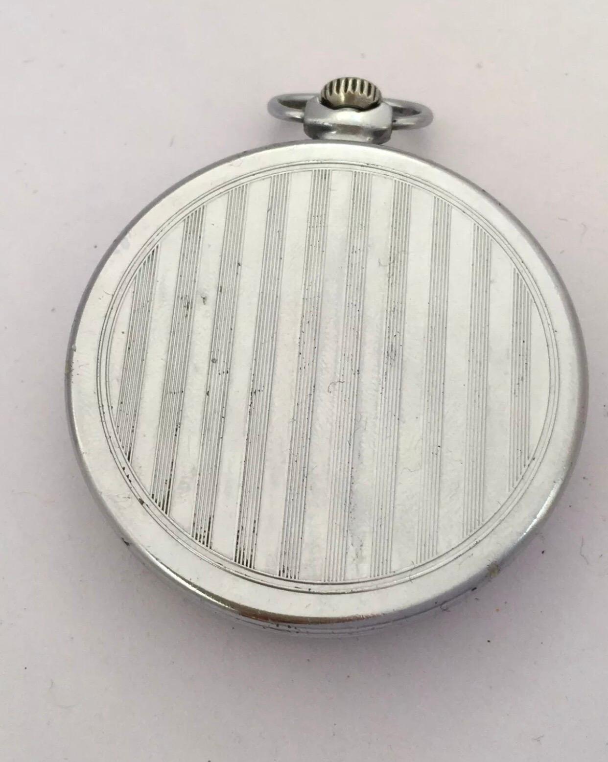 Vintage Silver Plated Mechanical Dress Pocket Watch For Sale 3