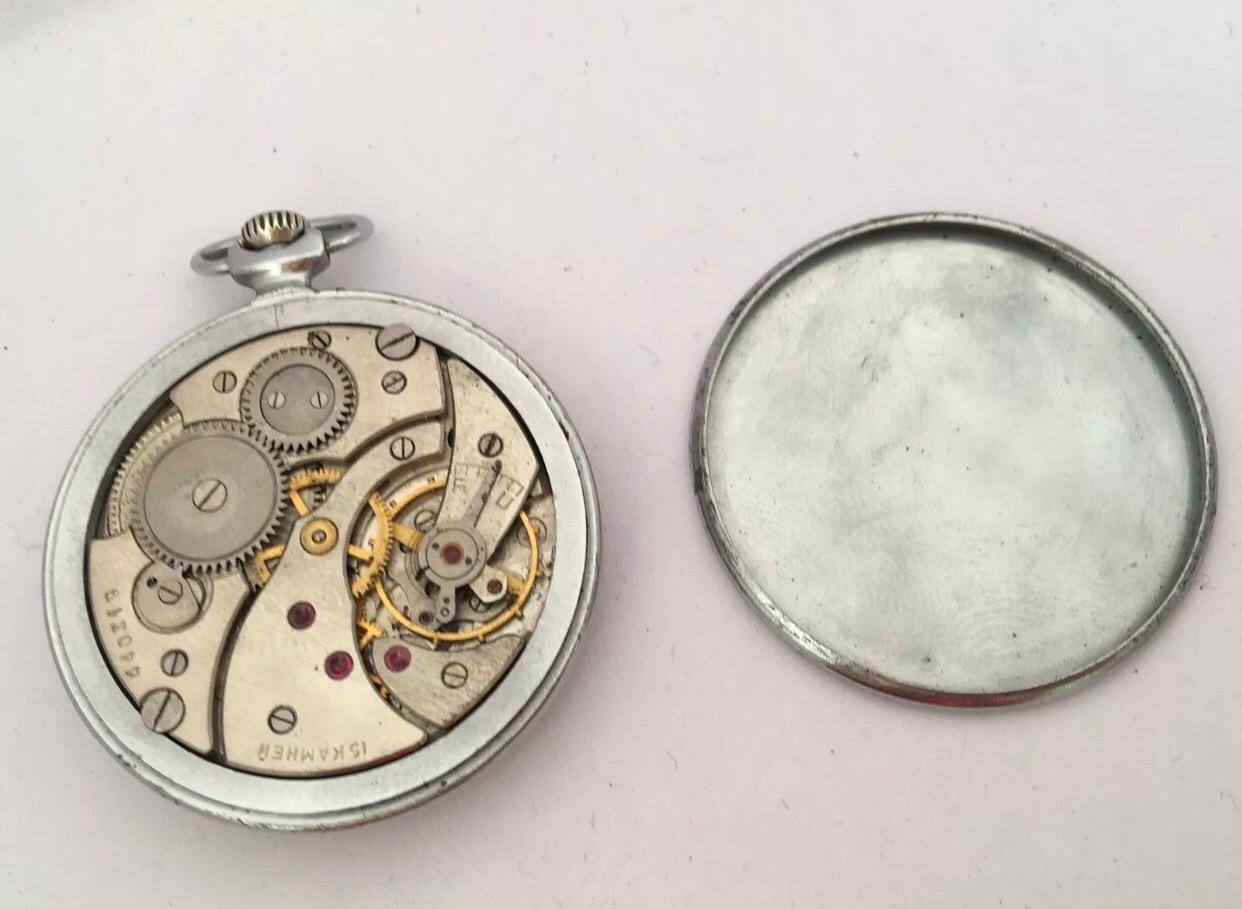 Vintage Silver Plated Mechanical Dress Pocket Watch For Sale 4