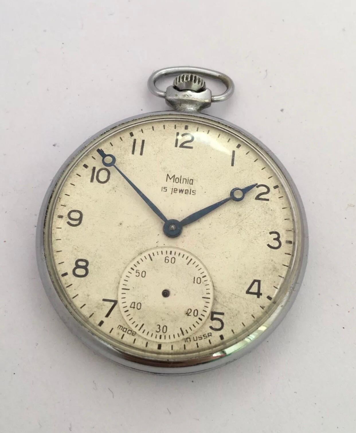 Vintage Silver Plated Mechanical Dress Pocket Watch For Sale 5
