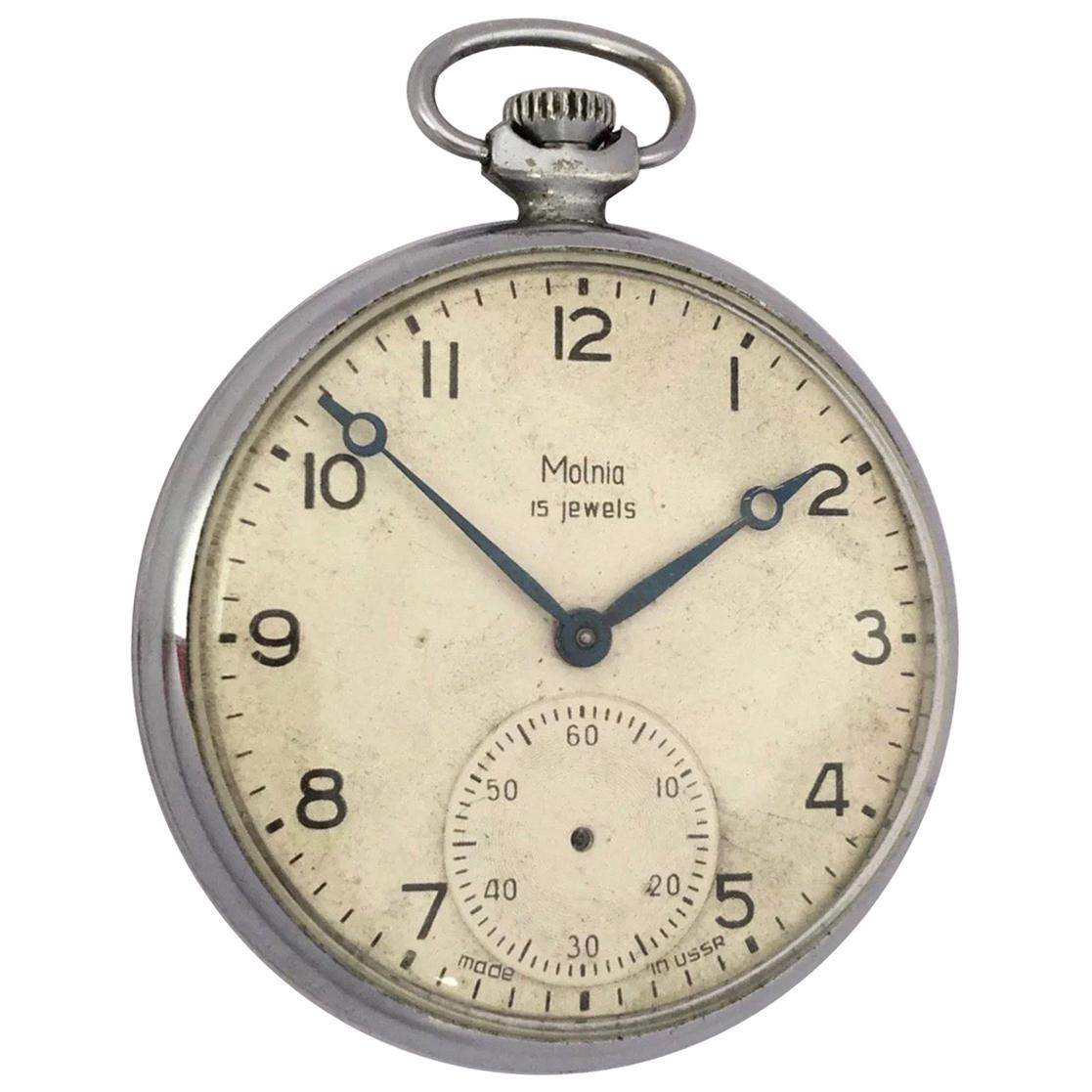 Vintage Silver Plated Mechanical Dress Pocket Watch For Sale
