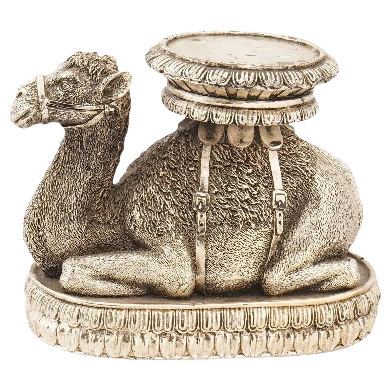 Vintage Silver-Plated Metal Camel Figurine Stand