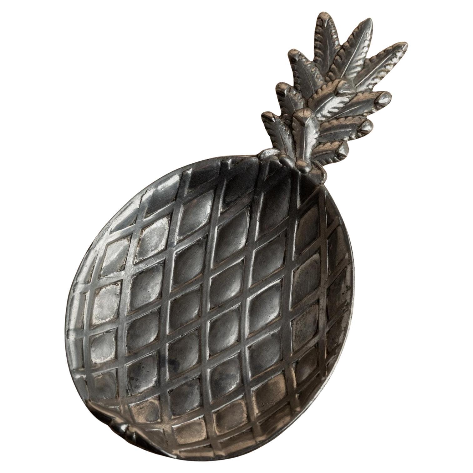 Vintage Silver Plated & Metal Pineapple Bowl with Tropical Shape Design, 1960s For Sale