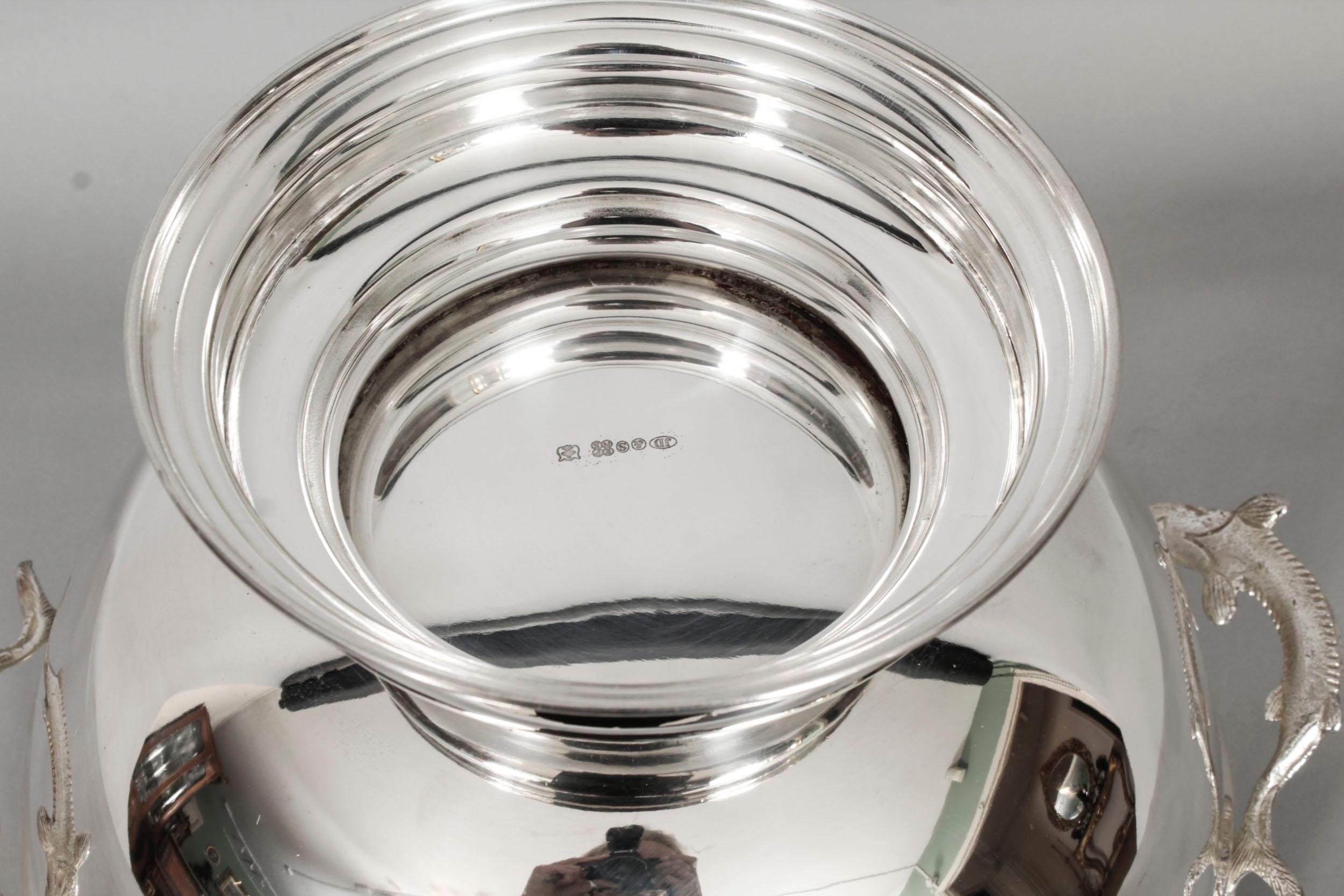 Vintage Silver Plated Monteith Caviar & Vodka Set Cooler 20th C 9