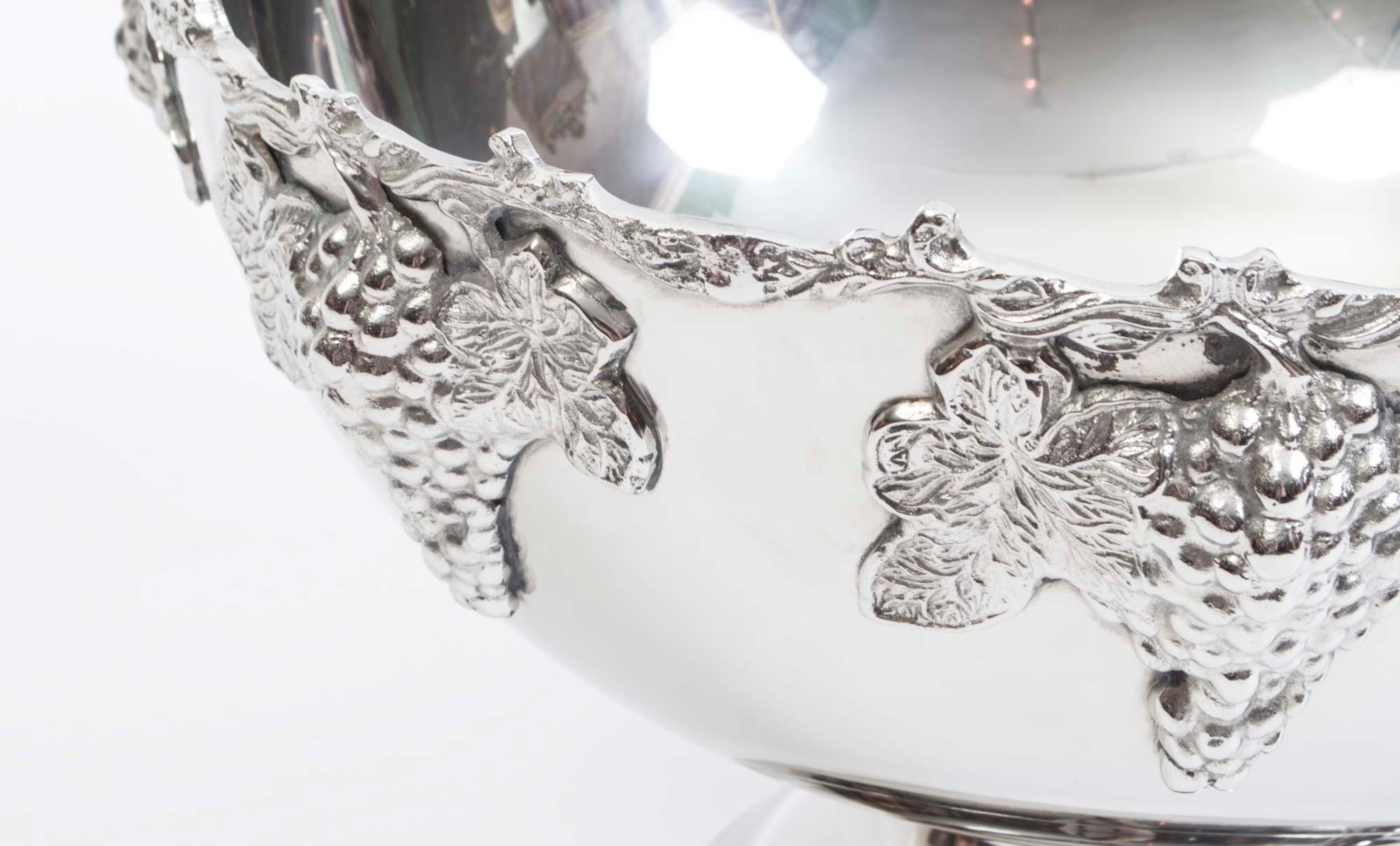 Vintage Silver Plated Monteith Punch Bowl Champagne Cooler 20th Century For Sale 1