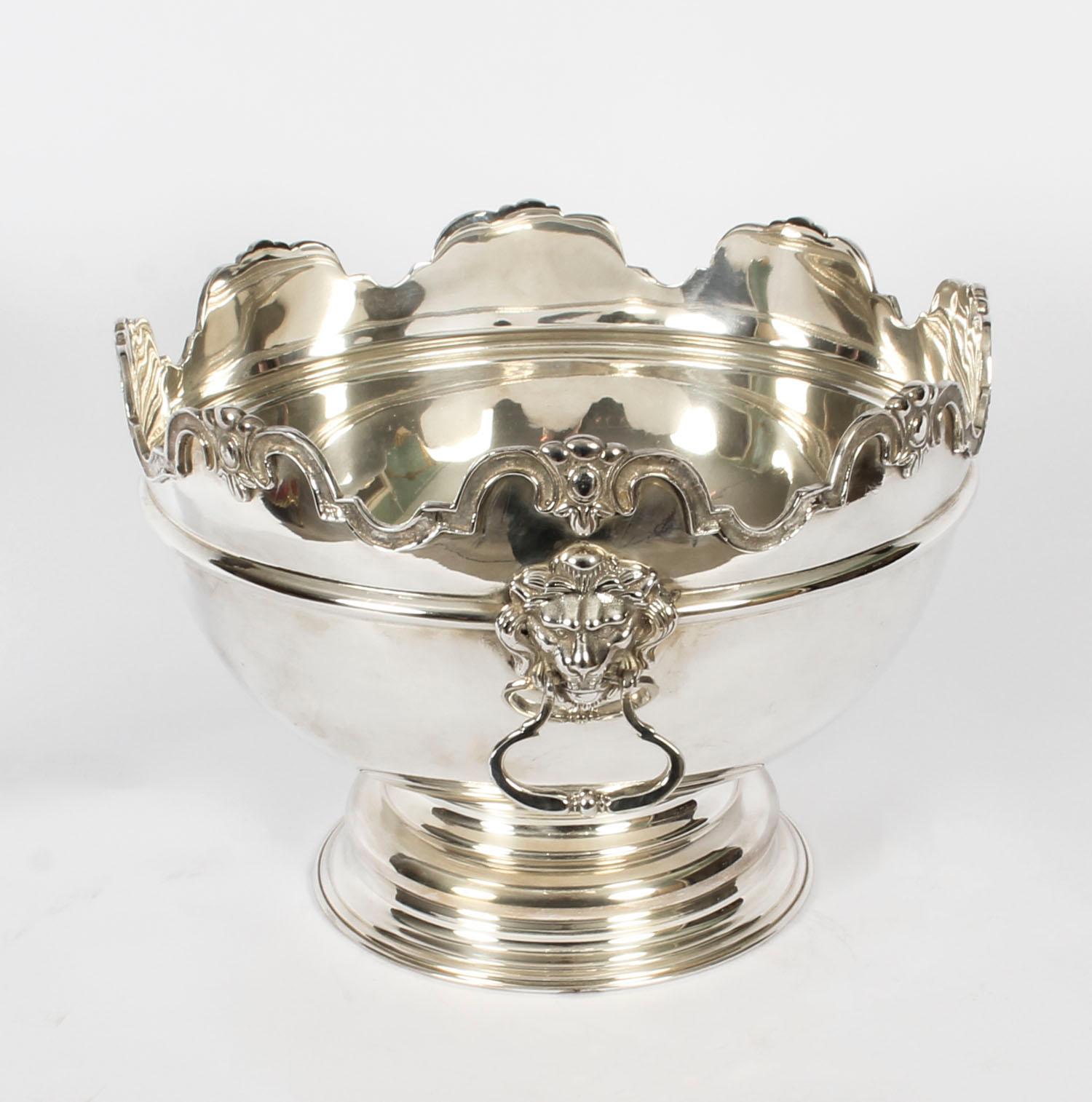 Vintage Silver Plated Monteith Punch Bowl Cooler, 20th Century In Good Condition In London, GB