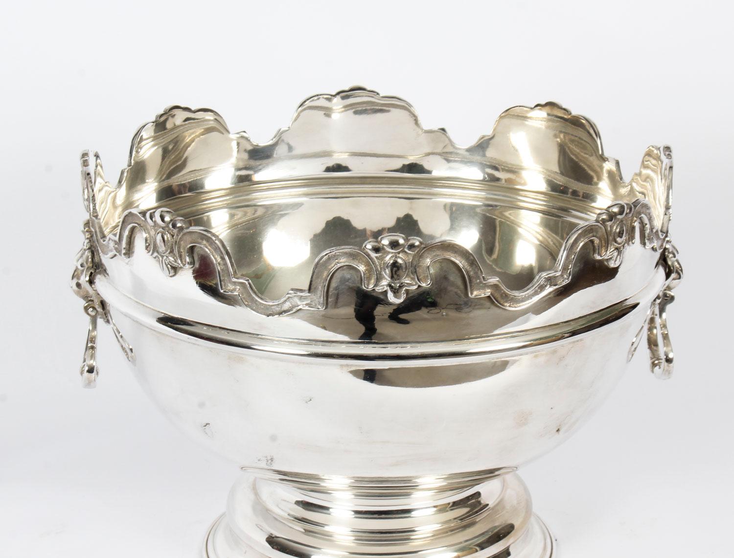Late 20th Century Vintage Silver Plated Monteith Punch Bowl Cooler, 20th Century
