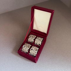 Juego de 6 servilleteros chapados en plata vintage y estuche original grabado ornamentado
