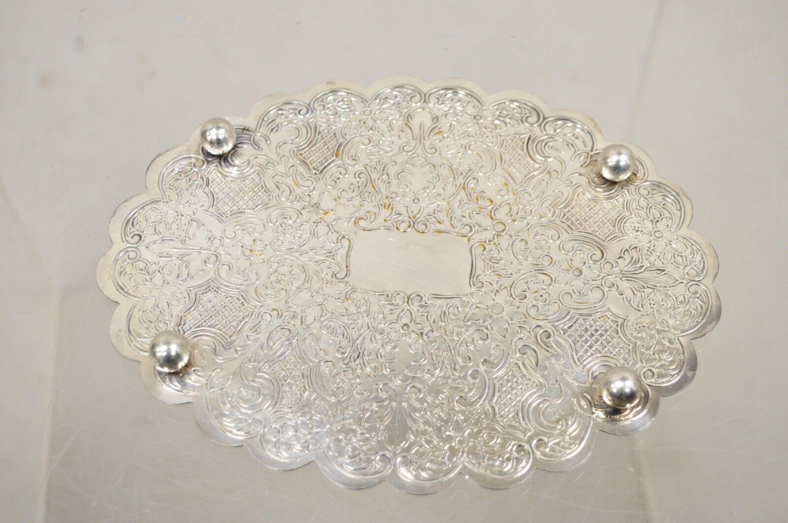 Vintage Silver Plated Oval Etched Decorated Table Hot Plate Trivet For Sale 2