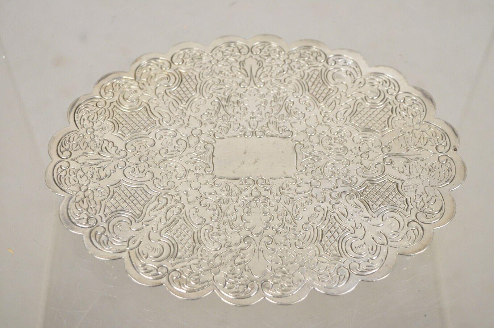 Vintage Silver Plated Oval Etched Decorated Table Hot Plate Trivet For Sale 3