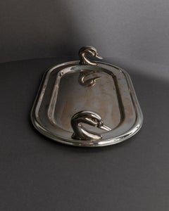Vintage Silver Plated Oval Tray with Twin Swan Head Handles, France, 1960s