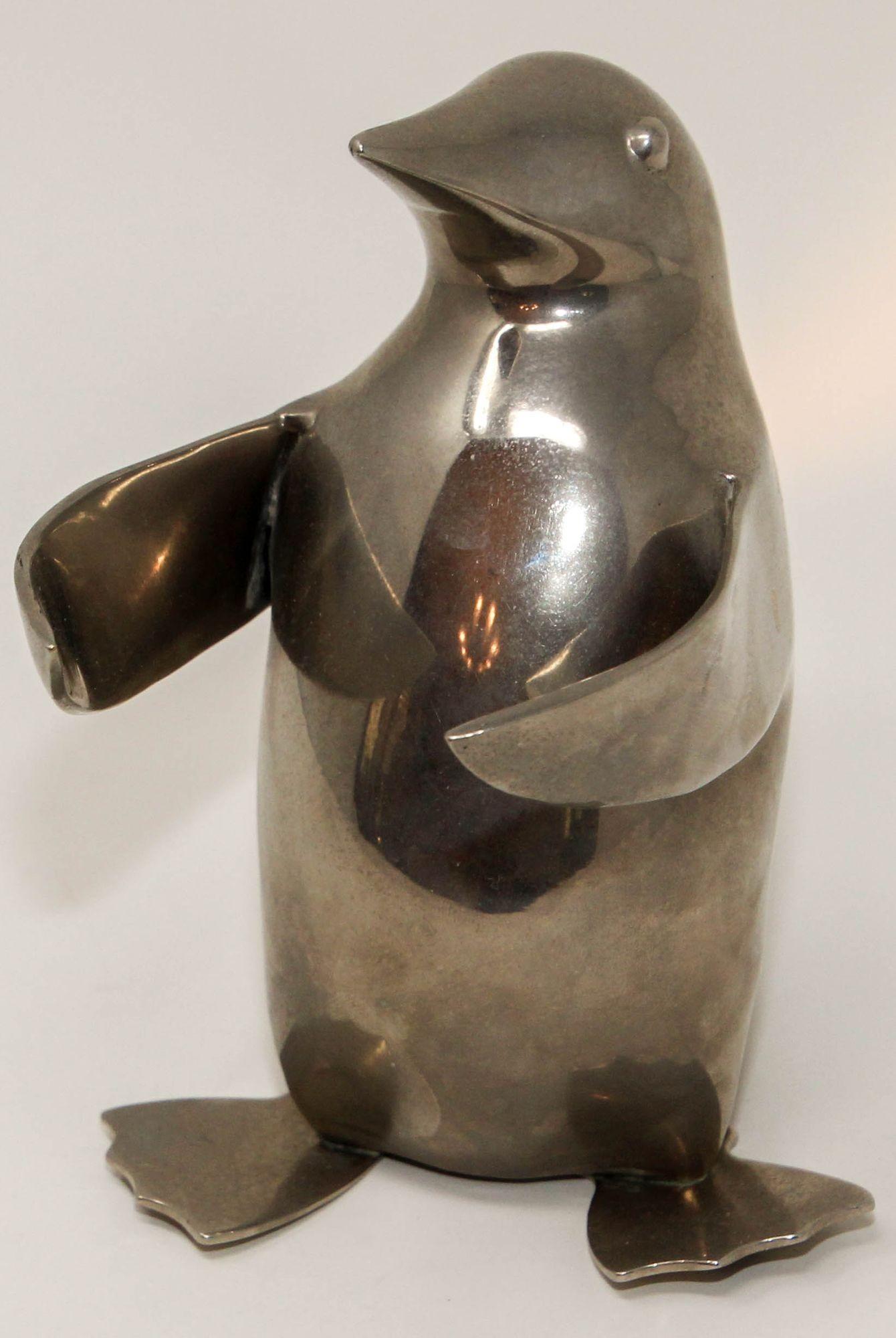 20th Century Vintage Silver Plated Penguin Paperweight Shelf Decor