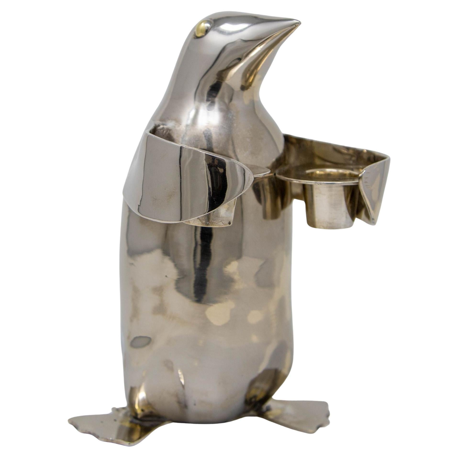 Presse-papier vintage en argent plaqué Pingouin Décor d'étagère