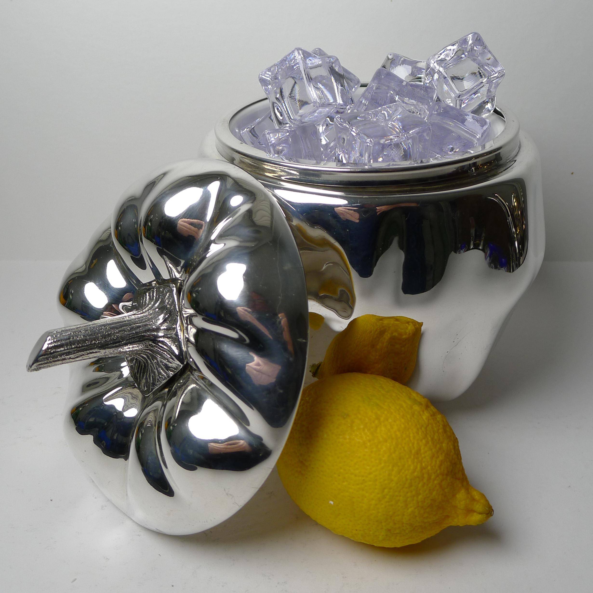 Vintage Silver Plated Pumpkin Ice Bucket by Teghini, Firenze, Italy c.1970 For Sale 4