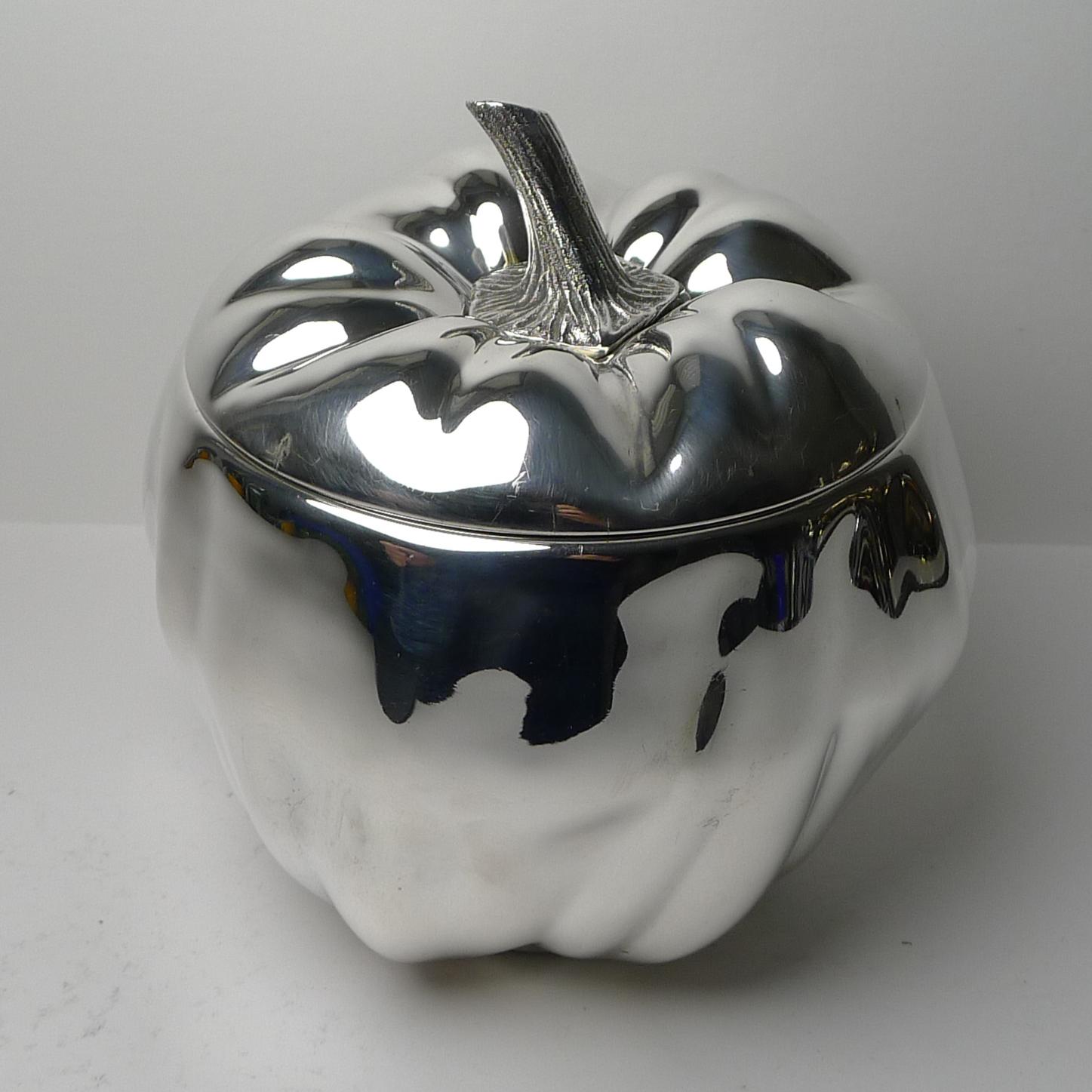 20th Century Vintage Silver Plated Pumpkin Ice Bucket by Teghini, Firenze, Italy c.1970 For Sale