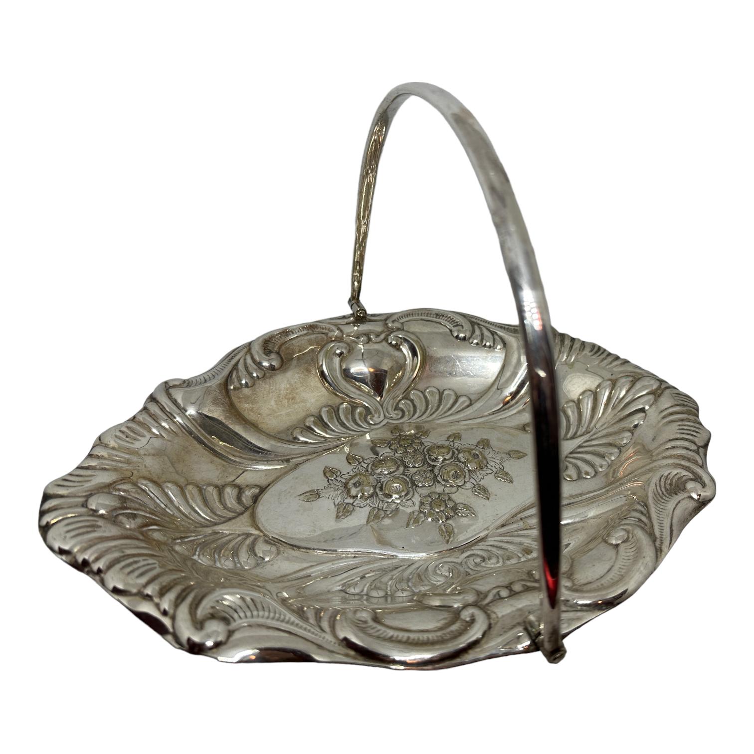 20th Century Vintage Silver Plated Rose Decor Fruit Bowl Catchall, Sweden For Sale