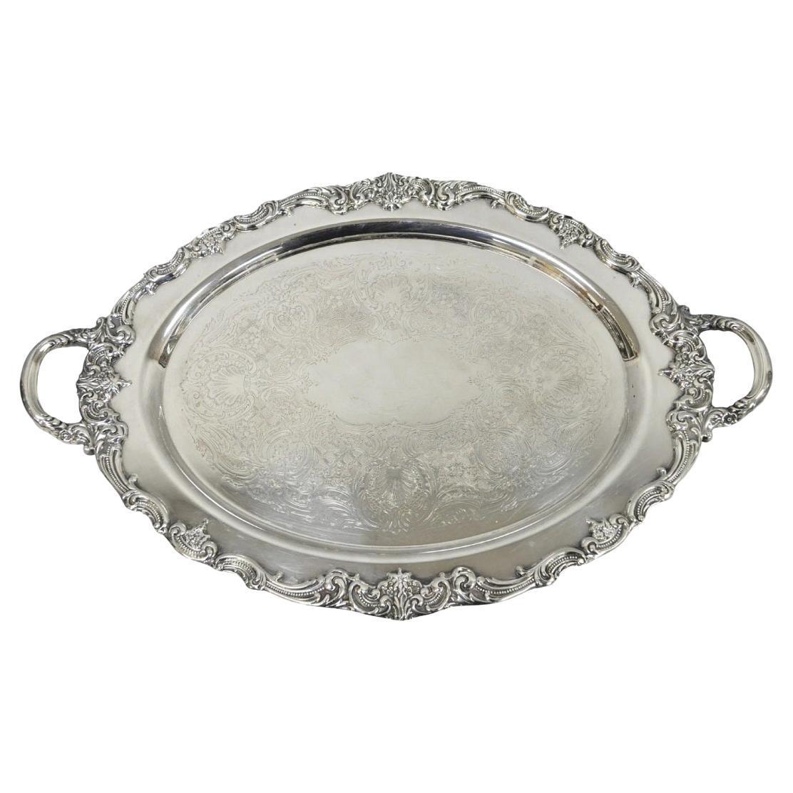 Vintage Silver Plated Scalloped Oval "Stag/Deer" Meat Serving Platter Tray For Sale