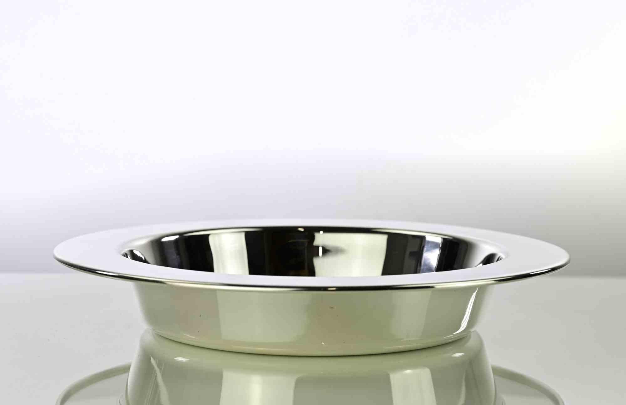 italien Assiette de service vintage en métal argenté, 1970 en vente