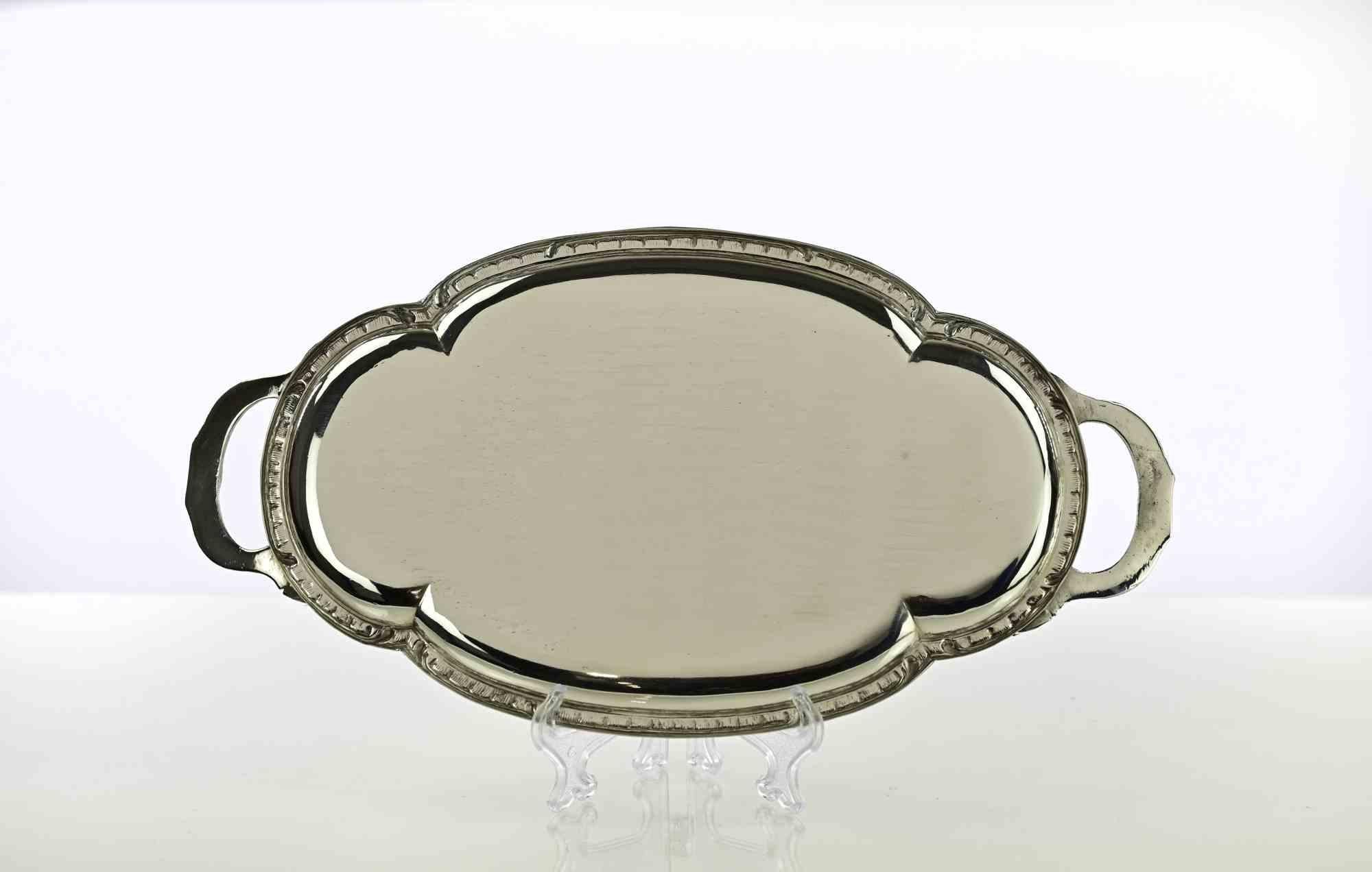 italien Assiette de service vintage en métal argenté, 1970 en vente