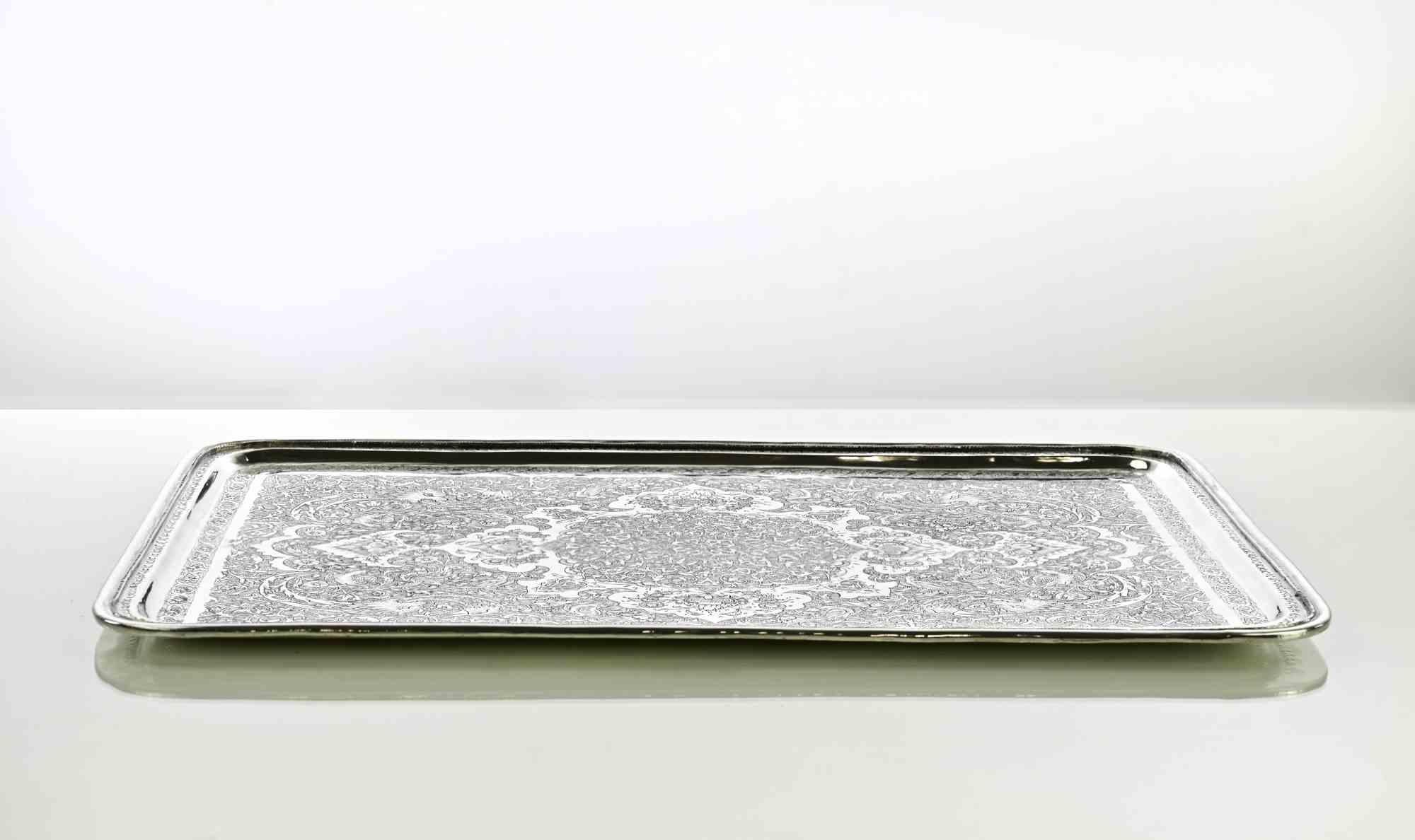 Vintage Versilberter Servierteller mit eingravierten Verzierungen, 1950er Jahre (Italienisch) im Angebot