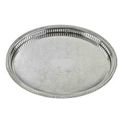 Vintage Silver Plated Serving Plate with Engraved Decorations, 1960s