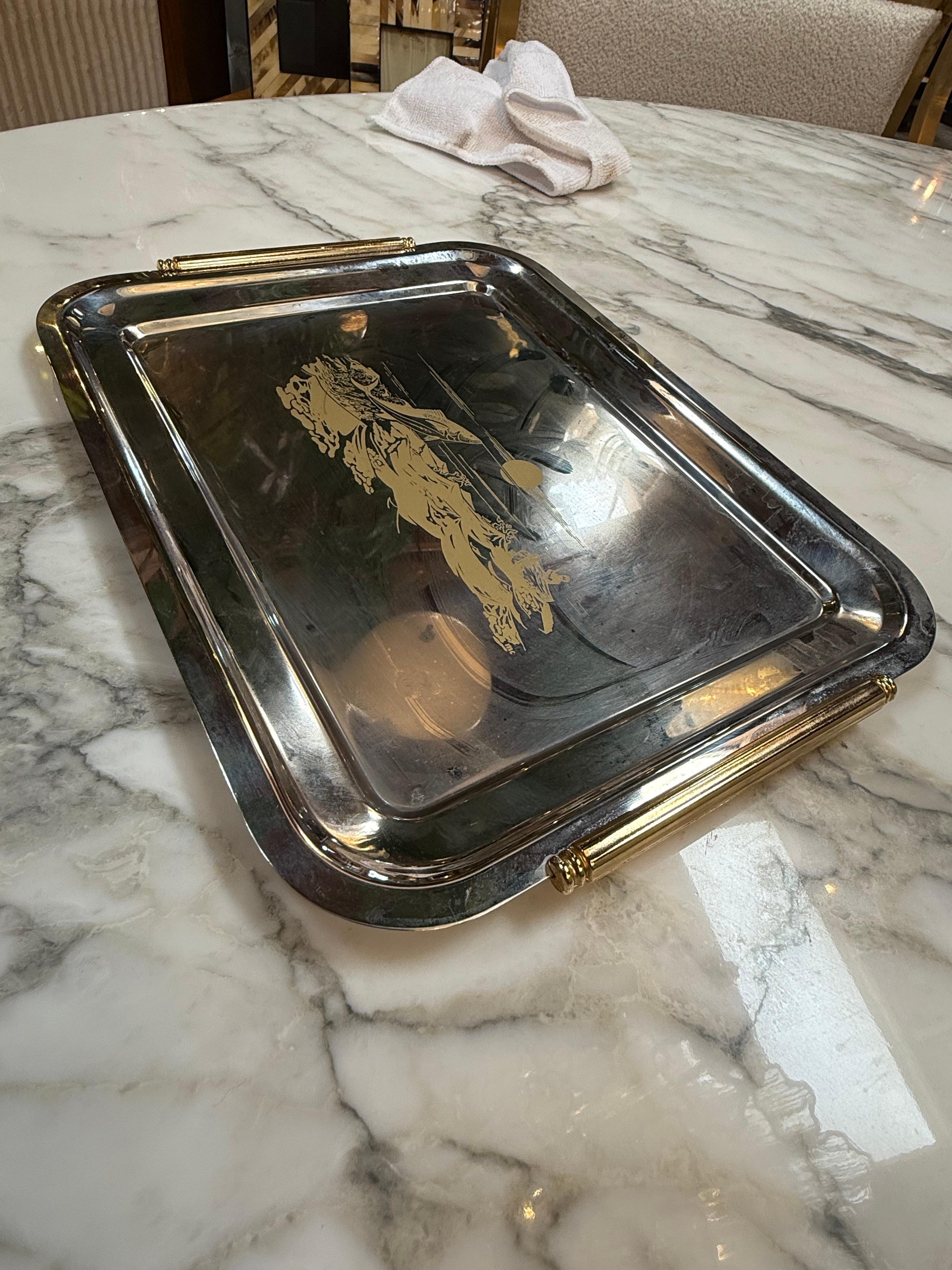 Italian Vintage Silver Plated Serving Tray Scenic Motif For Sale