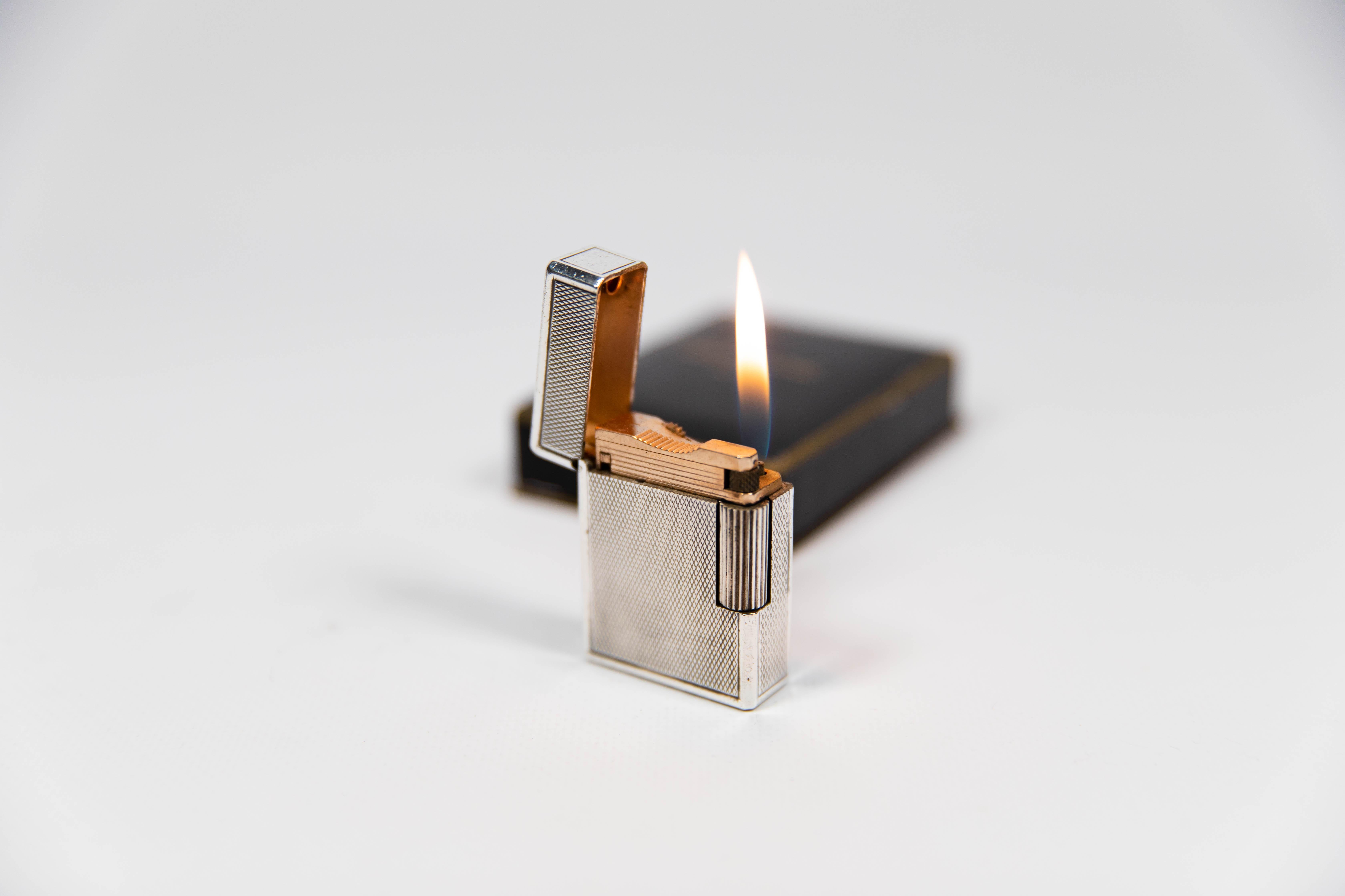 Vintage Silver Plated Small Linge 1 BS ST Dupont Lighter 1970s In Box 3