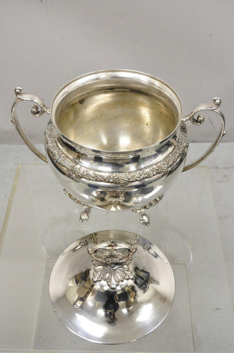 Vintage Silver Plated Soup Tureen Serving Pot with Lid and Fancy Twin Handles For Sale at 1stDibs