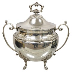 Vintage Sopera plateada con tapa y asas gemelas de fantasía