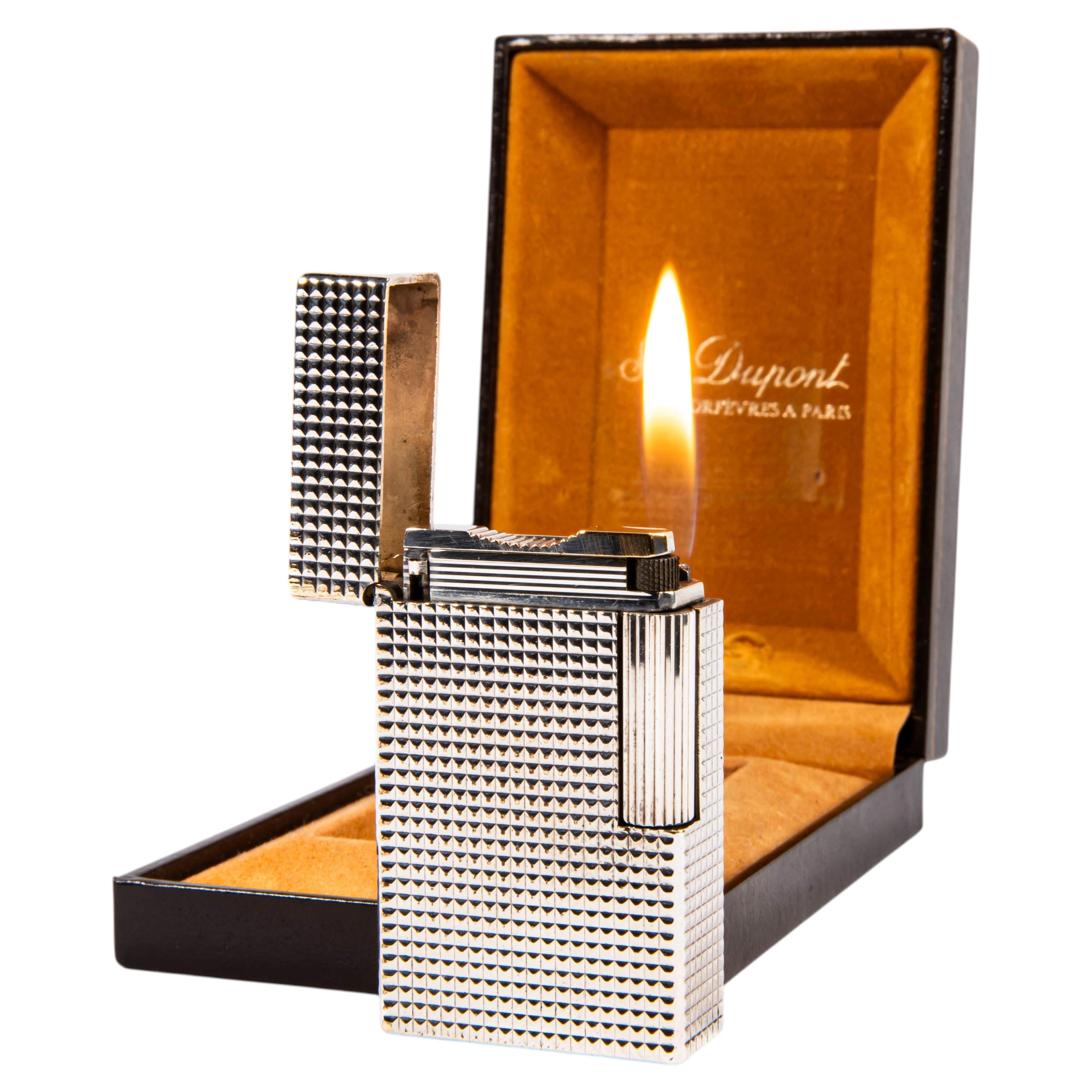 Vintage Silver Plated S.T. Dupont Ligne 1 BR Regular Lighter in Box 1970s