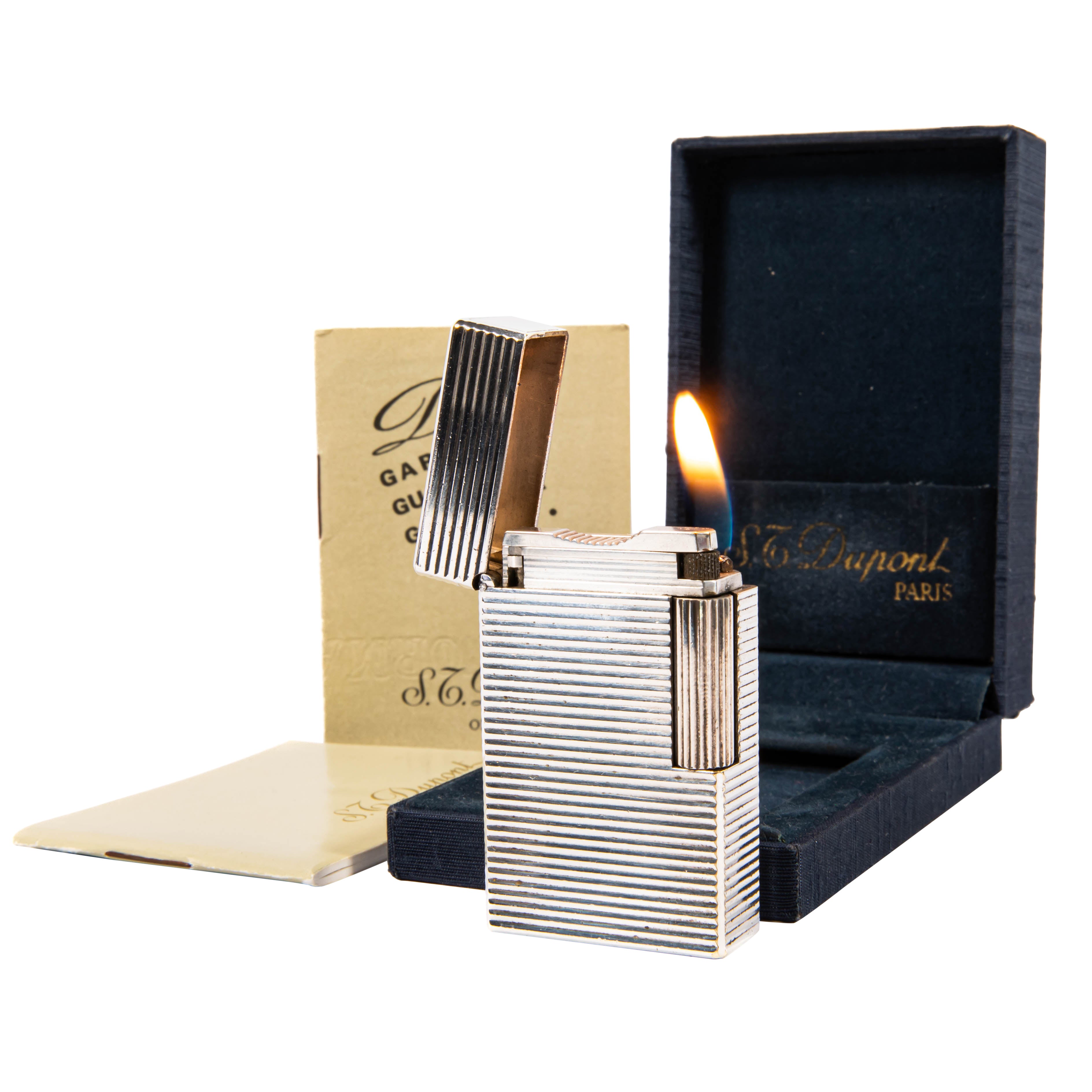 Vintage Silver Plated S.T. Dupont Ligne 1 BR Regular Lighter in Box 1974