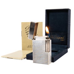 Vintage Silver Plated S.T. Dupont Ligne 1 BR Regular Lighter in Box 1974