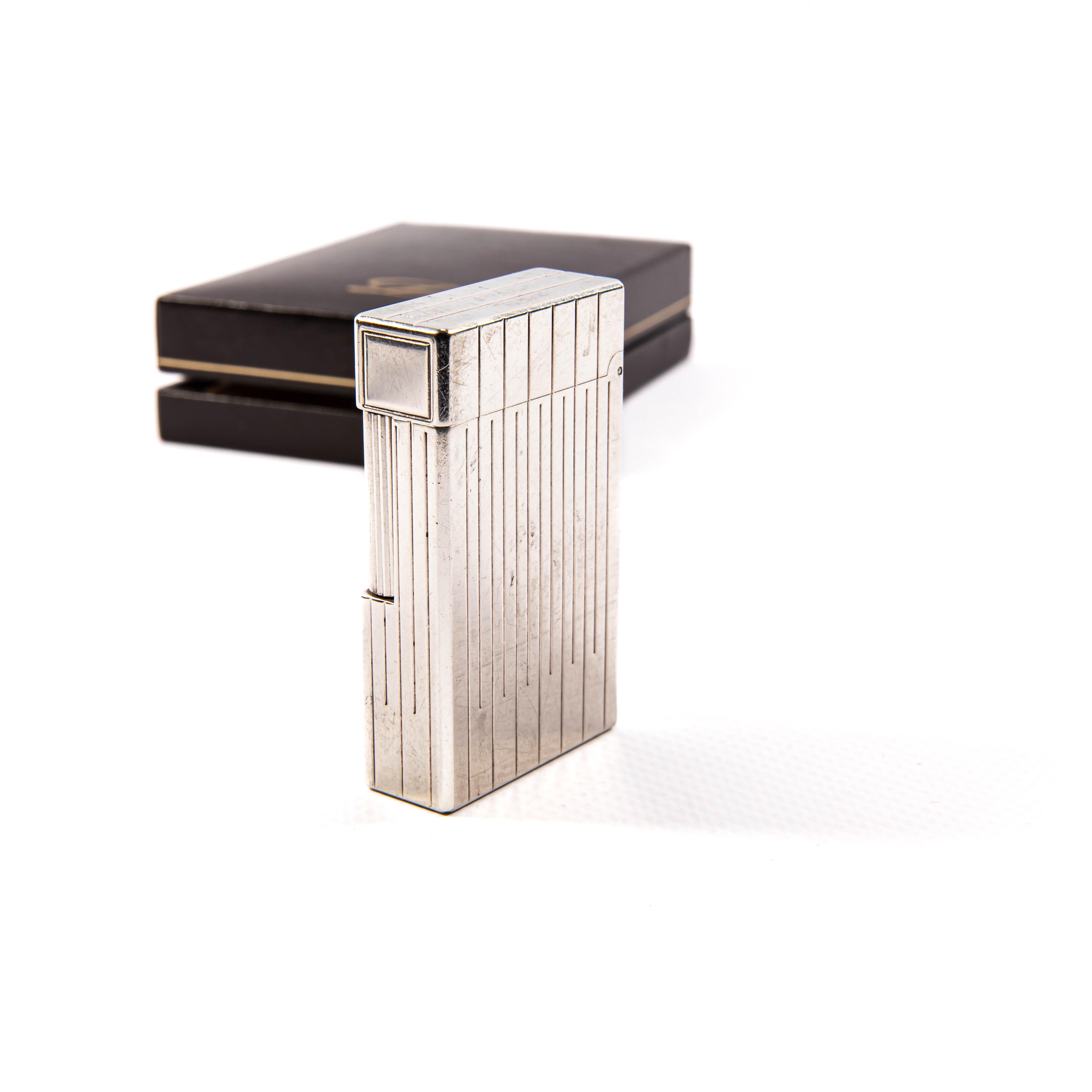 Women's or Men's Vintage Silver Plated S.T. DUPONT Ligne 1 BR Regular Lighter in Box 1980s For Sale